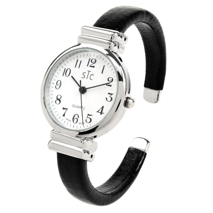 STC Black Silver Snake Style Band Slim Case Womens Bangle Cuff Watch Image 1