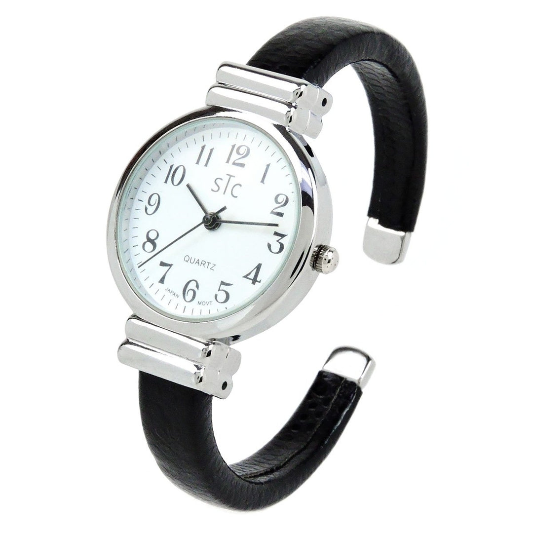 STC Black Silver Snake Style Band Slim Case Womens Bangle Cuff Watch Image 4