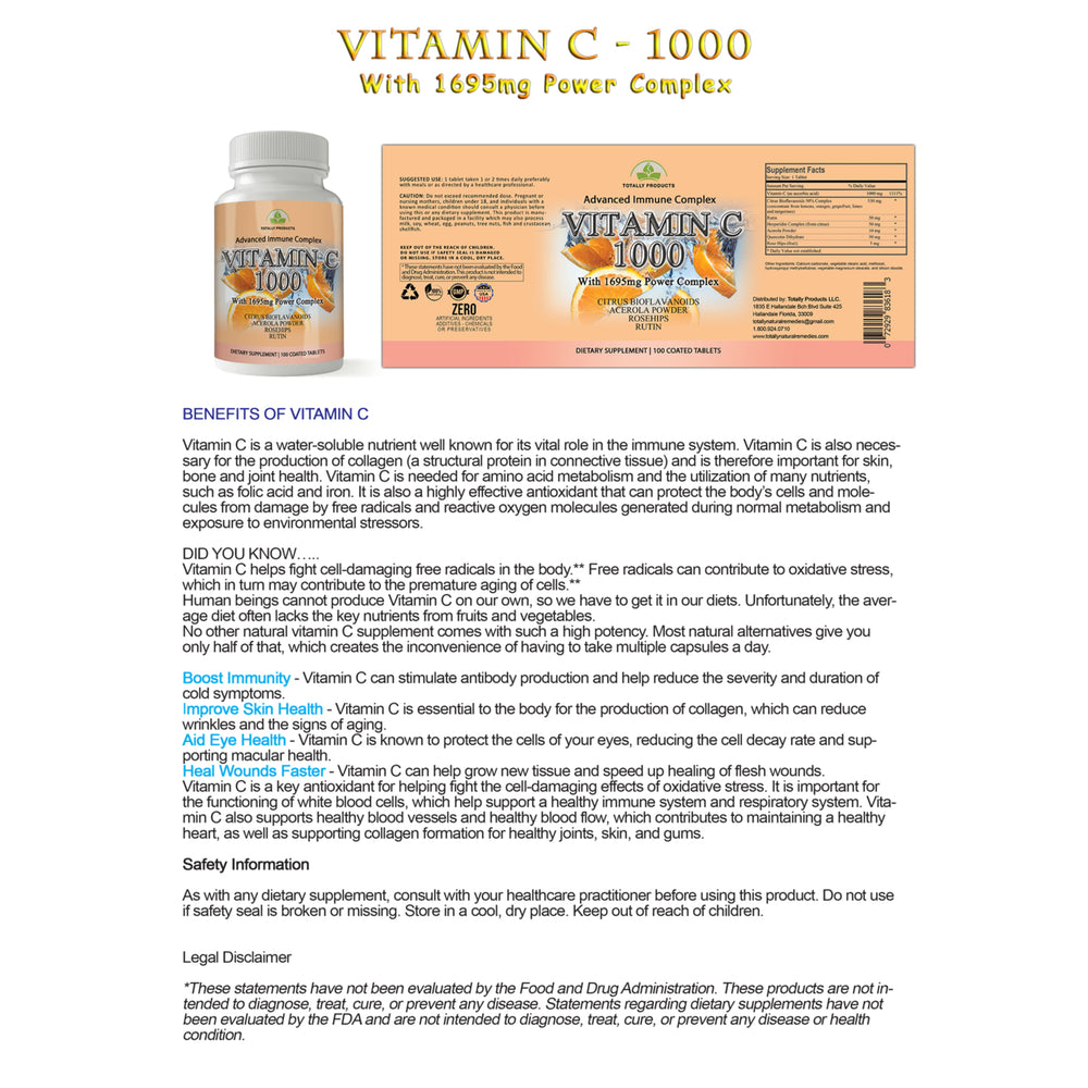 Vitamin C - 1695mg Power Complex (100 tablets) Image 2