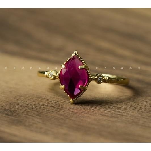 ring women agete Vintage olive RING pure Fashion style Ruby Artificial zircon ium hand ornament Image 2