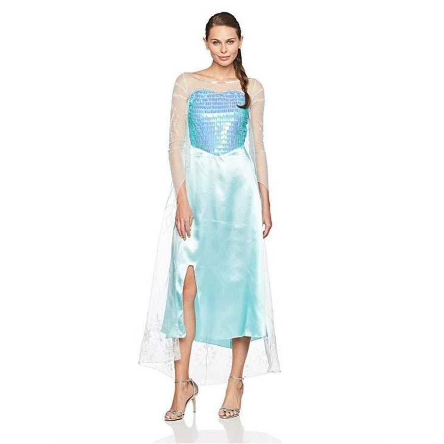 Disney Frozen Elsa Deluxe Womens Size S 4/6 Costume Dress w/ Cape Princess Disguise Image 1