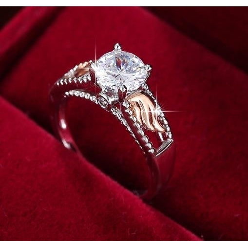 Artificial zircon angel wings two color Popular style seperate single ring Image 1