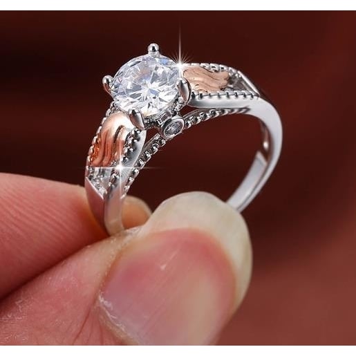 Artificial zircon angel wings two color Popular style seperate single ring Image 2