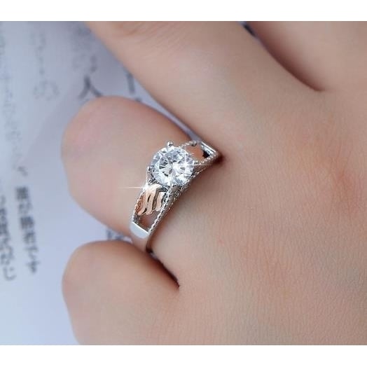 Artificial zircon angel wings two color Popular style seperate single ring Image 4