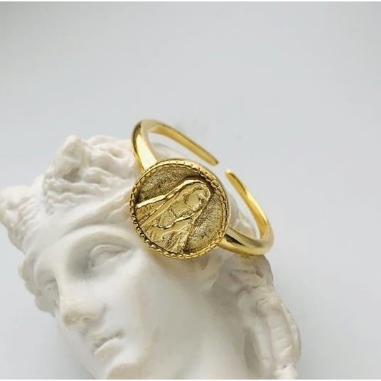 Portrait ring round brand personality Virgin Mary relief opening ring Image 4