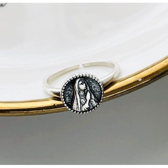 Portrait ring round brand personality Virgin Mary relief opening ring Image 4