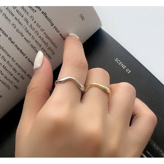 S Sterling Fashion style ins simple irregular wavy Popular style -plated female ring with Open Fashion style Ring Image 1