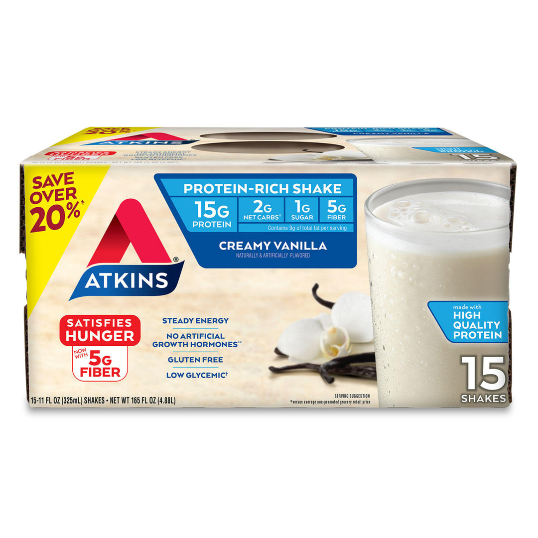 Atkins Gluten Free Protein-Rich Shake Creamy Vanilla 11 Fluid Ounce (15 Pack) Image 1