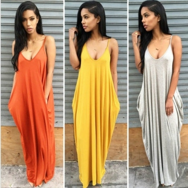 Women Sleeveless Long Dress V Neck Backless Beach Dress Party Dress Image 1