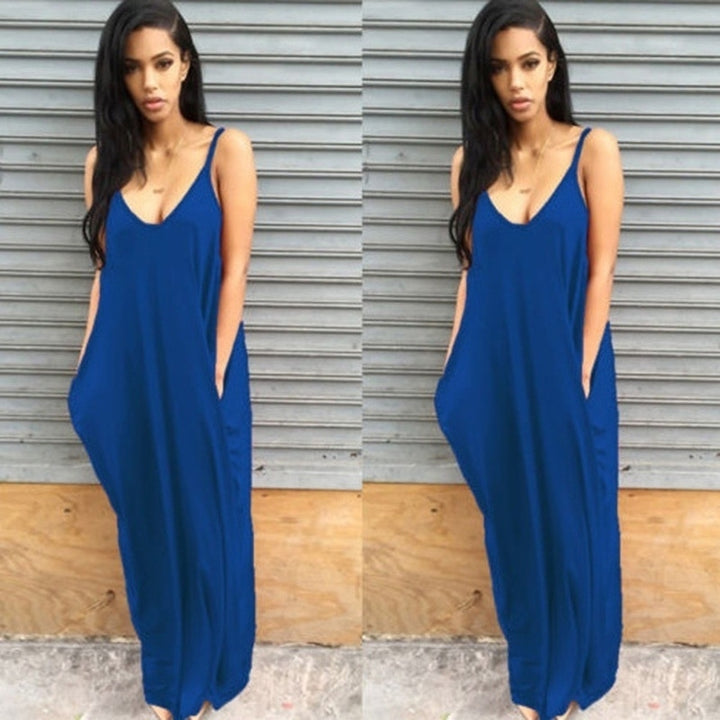 Women Sleeveless Long Dress V Neck Backless Beach Dress Party Dress Image 4