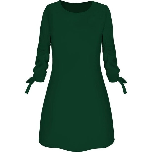 Office Casual Women Bow 3/4 Sleeve O-Neck Loose Mini Dress Image 3
