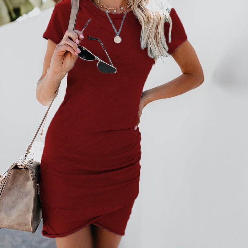 Women Fashion Solid Color Short Sleeve Fitness Dress Image 1