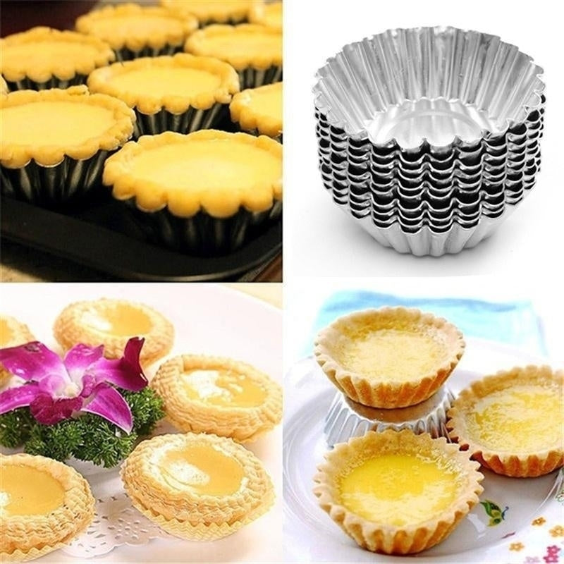 LaiYHe 12pcs Nonstick Ripple Aluminum Alloy Egg Tart Mold Flower Shape Reusable Cupcake and Muffin Baking Cup Tartlets Image 1