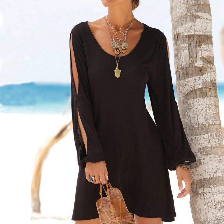 Crew Neck Black Women Summer Dresses Shift Daily Casual Plain Dresses Image 1