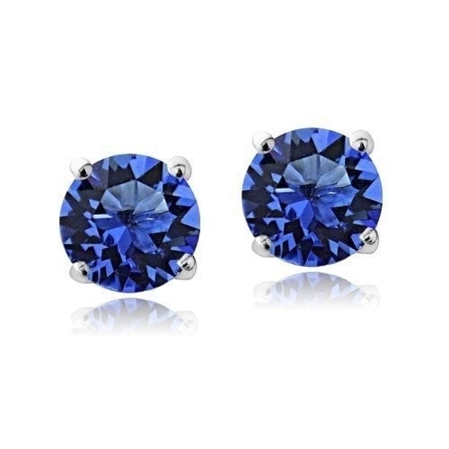 2.00 CTTW 18K White Gold Filled High Polish Finsh Round Crystal Blue Stud Earrings Image 1