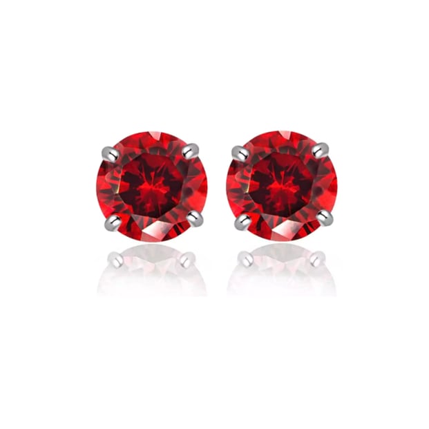 18K White Gold Filled High Polish Finsh Round Crystal Red Stud Earrings Image 1