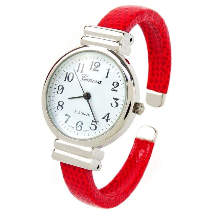 Red Snake Style Band Slim Case Geneva Womens Bangle Cuff Watch Image 1