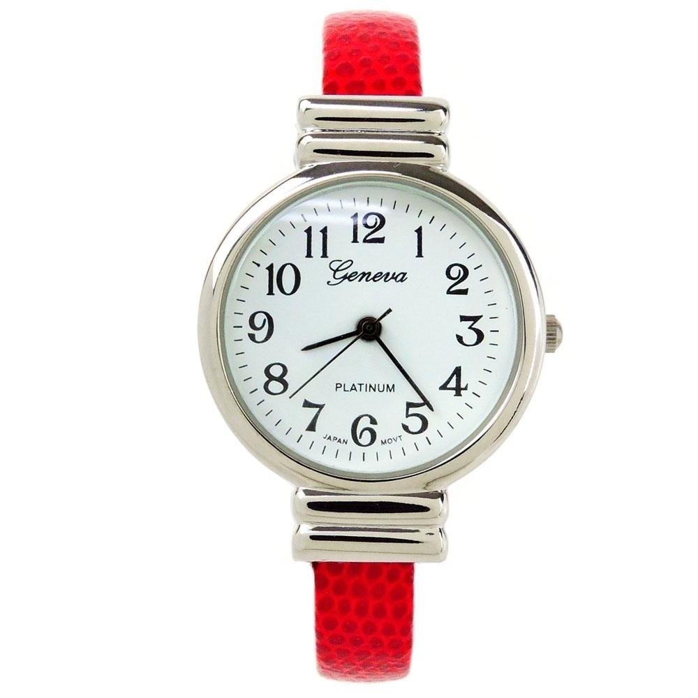 Red Snake Style Band Slim Case Geneva Womens Bangle Cuff Watch Image 3