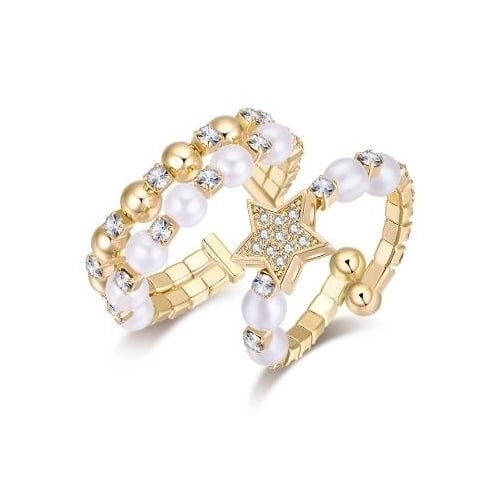 Pearl five pointed star double ring Image 1