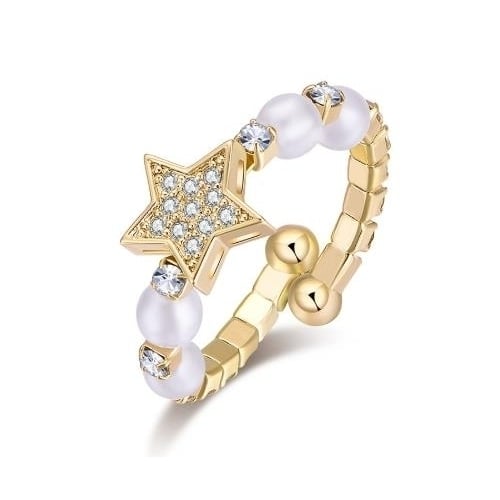 Pearl five pointed star double ring Image 4