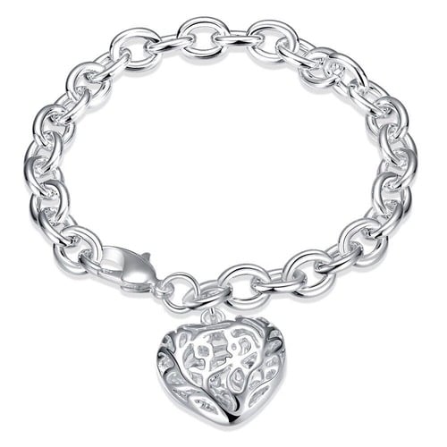 Sterling Silver Filled High Polish Finsh Heart Charm Bracelet 8 Image 1