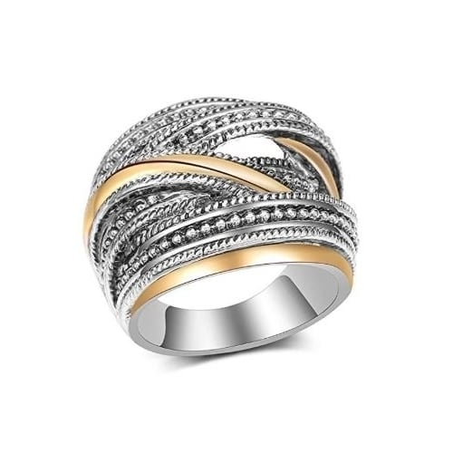 Creative geometric lines interweave two color ring Image 1