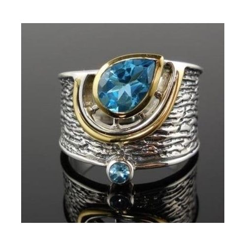 Creative national style design with blue water drop Artificial zircon ring Image 1