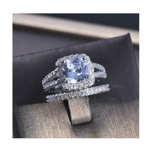 Artificial zircon set ring luxury engagement couple ring Image 1