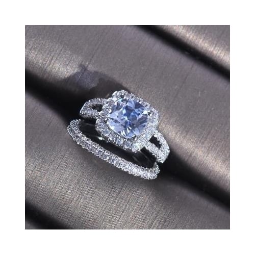 Artificial zircon set ring luxury engagement couple ring Image 3