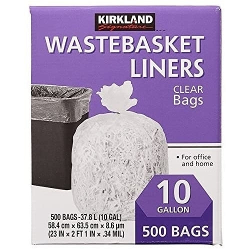 Kirkland Signature 10 Gallon Wastebasket Liners 500 Bags Clear Image 1