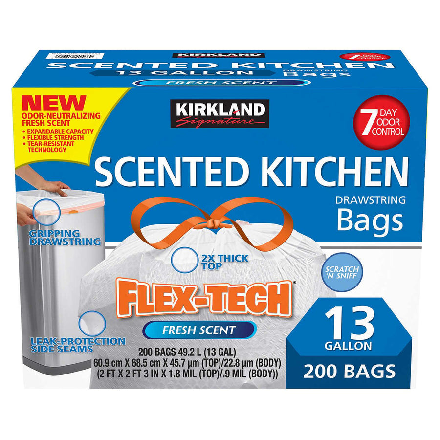 Kirkland Signature Flex-Tech 13-Gallon Scented Kitchen Trash Bags 200-count Image 1