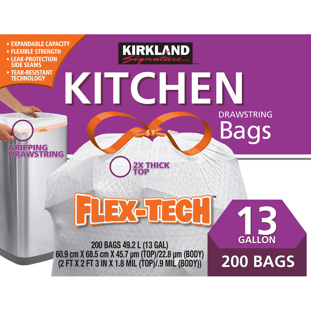 Kirkland Signature Flex-Tech 13-Gallon Kitchen Trash Bag 200-count Image 1