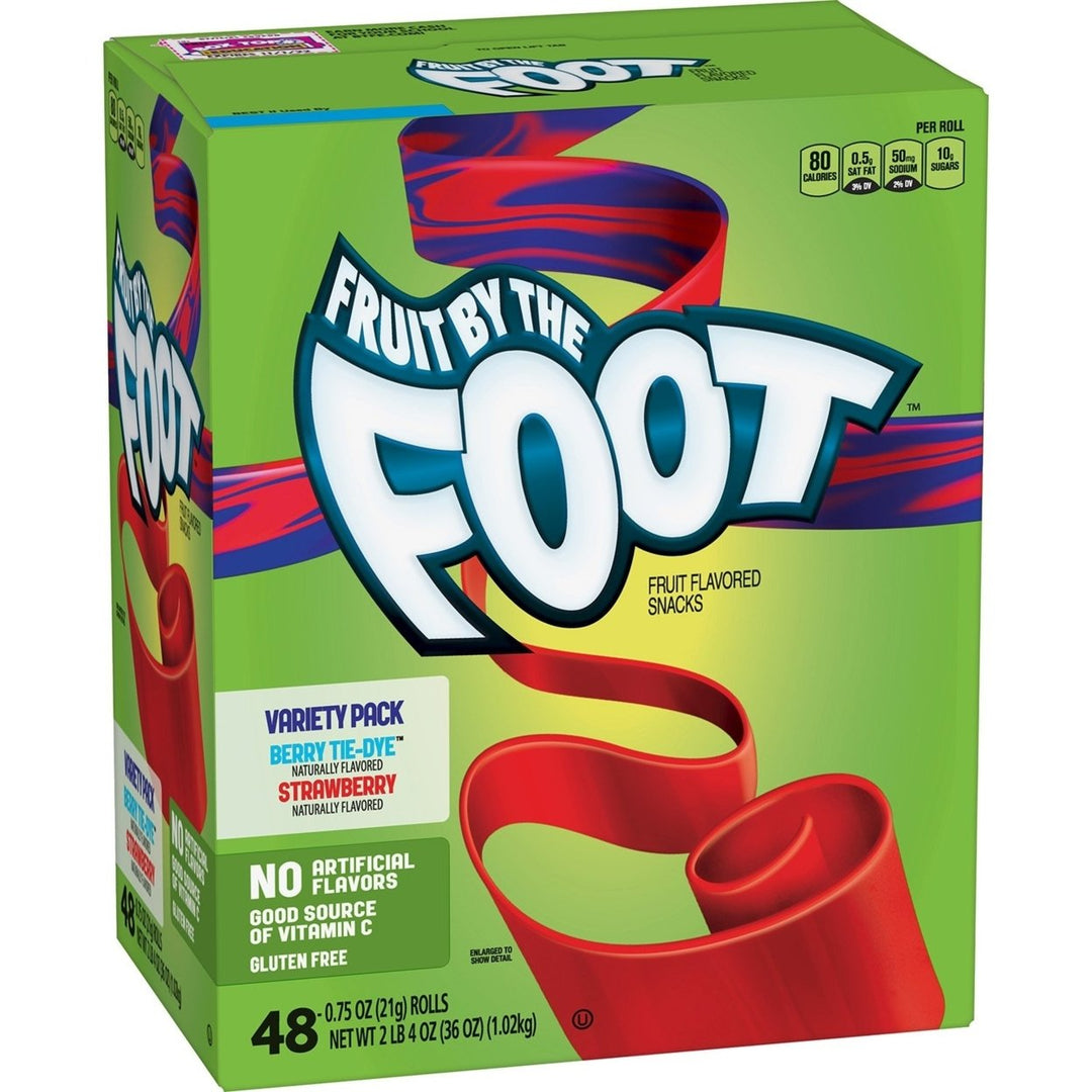 Fruit by the Foot Variety Pack (0.75 Ounce 48 Pack) Berry Tie-Dye Strawberry Image 1