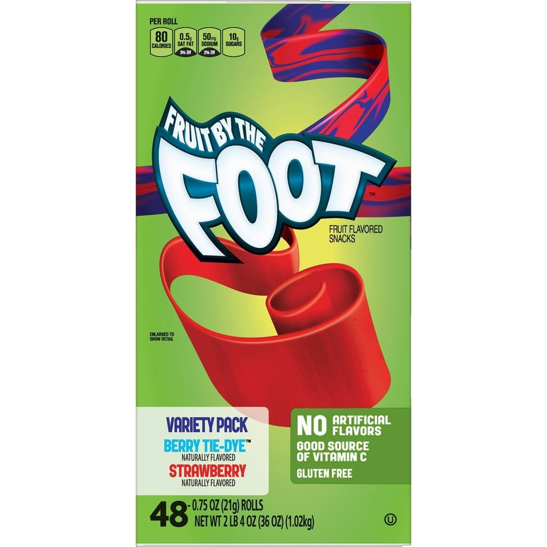 Fruit by the Foot Variety Pack (0.75 Ounce 48 Pack) Berry Tie-Dye Strawberry Image 2