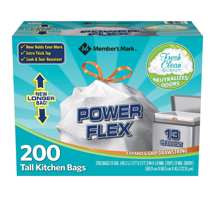 Members Mark Tall Kitchen Drawstring Bags (13 Gallon 200 Count) - Fresh Scent Image 1