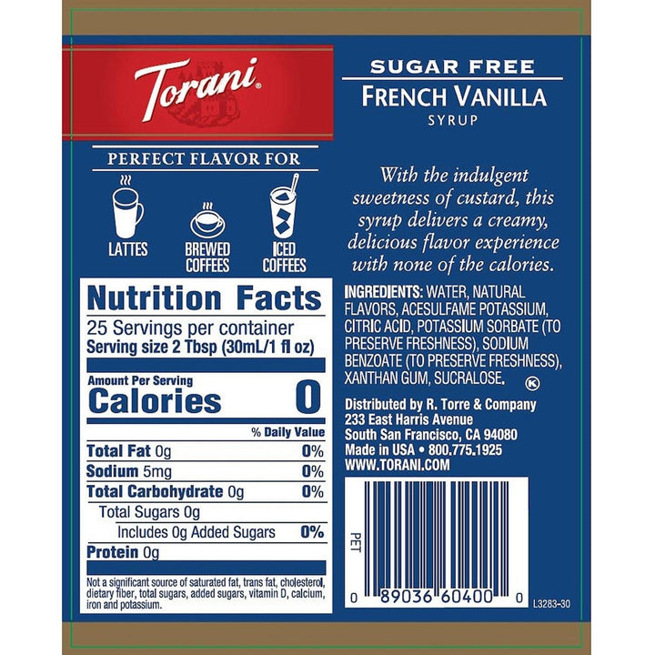 Torani Sugar-Free French Vanilla Syrup (750 mL) Image 4