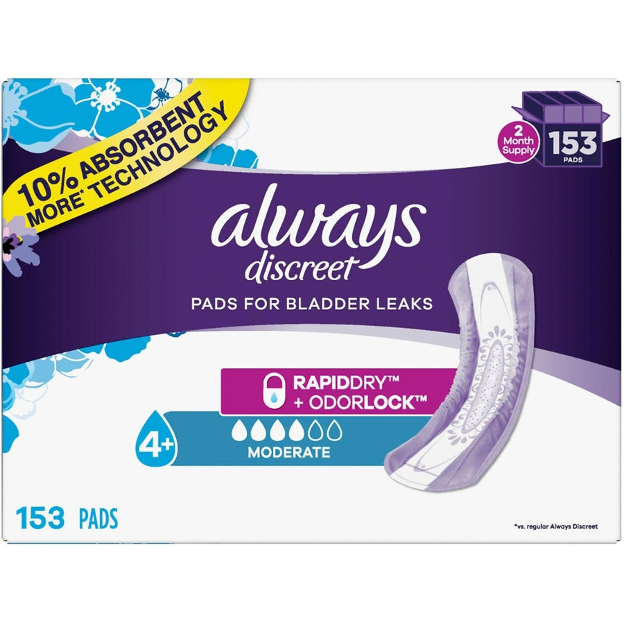 Always Discreet Incontinence PadsModerate Absorbency (153 Count) Image 1