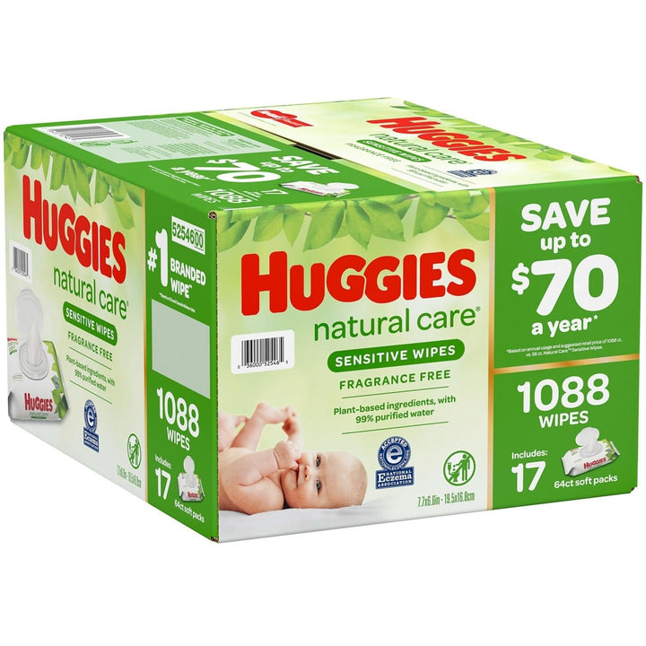 Huggies Natural Care Sensitive Baby Wipe Refill Fragrance Free (1,088 Count) Image 2