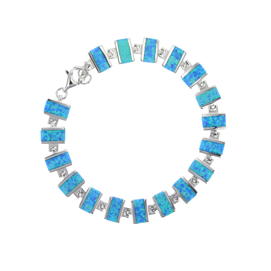 Sterling Silver Created Blue Opal Rectangle Link Bracelet Image 1