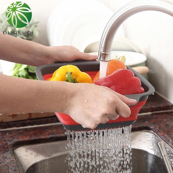 Foldable Fruit Vegetable Washing Basket Strainer Portable Silicone Colander Collapsible Drainer With Handle Kitchen Image 3
