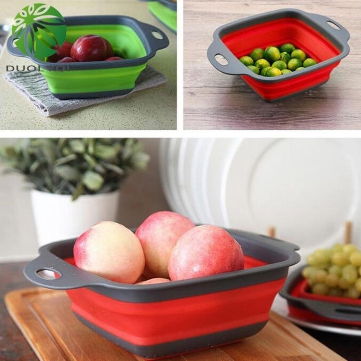 Foldable Fruit Vegetable Washing Basket Strainer Portable Silicone Colander Collapsible Drainer With Handle Kitchen Image 4