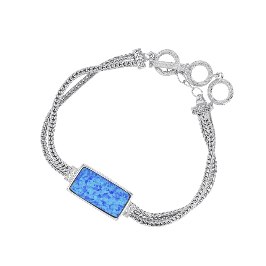 Sterling Silver Created Blue Opal Rectangle Shape Toggle Bracelet Image 1