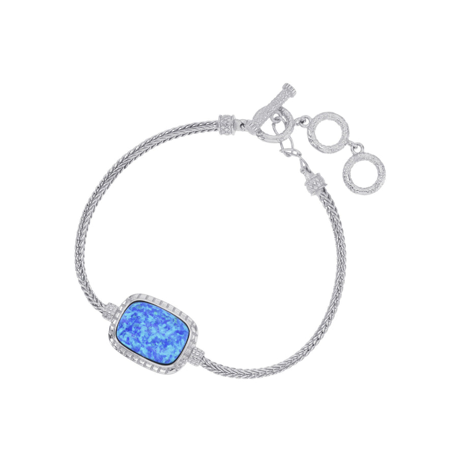 Sterling Silver Created Blue Opal Rectangle Shape Toggle Bracelet Image 1