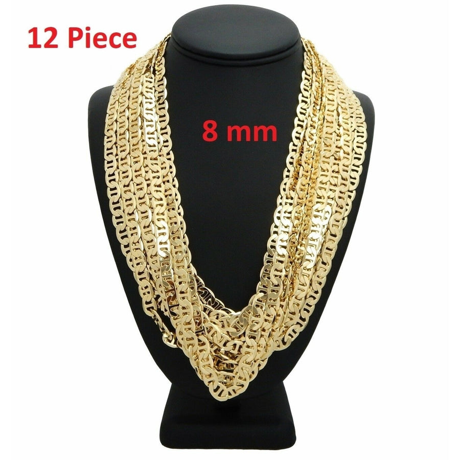 12 PCS. Mariner Anchor Chain Necklace 8mm 20" 24" 30" Gold Filled Finish Wholesale lots Image 1