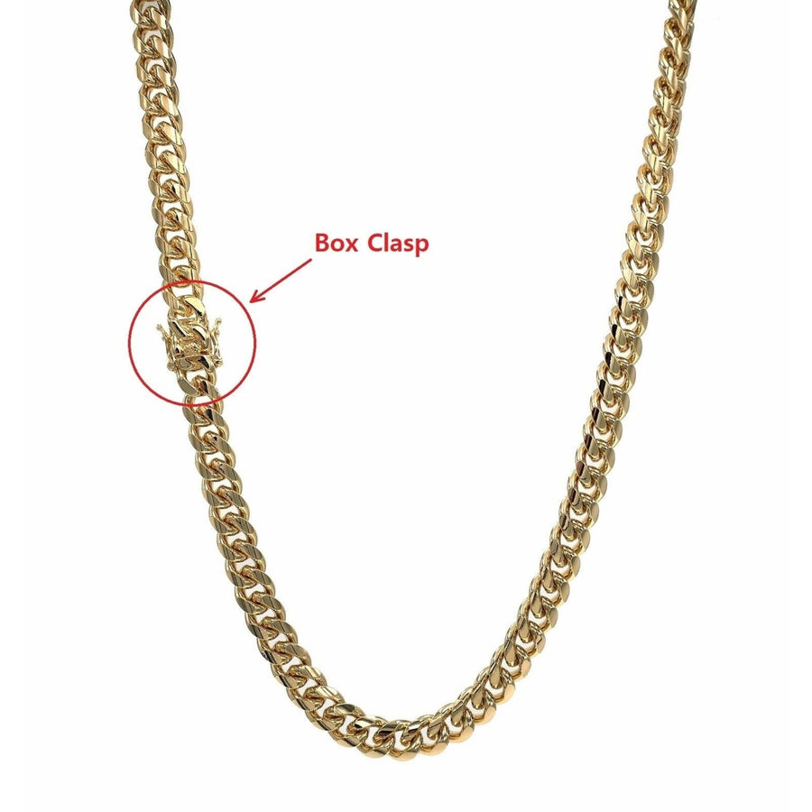 10mm 24" MIAMI CUBAN LINK CHAIN BOX CLASP LOCK NECKLACE 14K GOLD Filled High Polish Finsh Image 1
