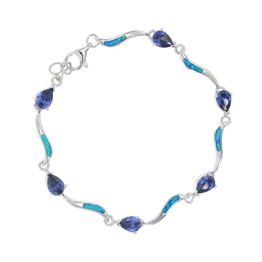 Sterling Silver Created Blue Opal Simulated Tanzanite CZ Bracelet Image 1