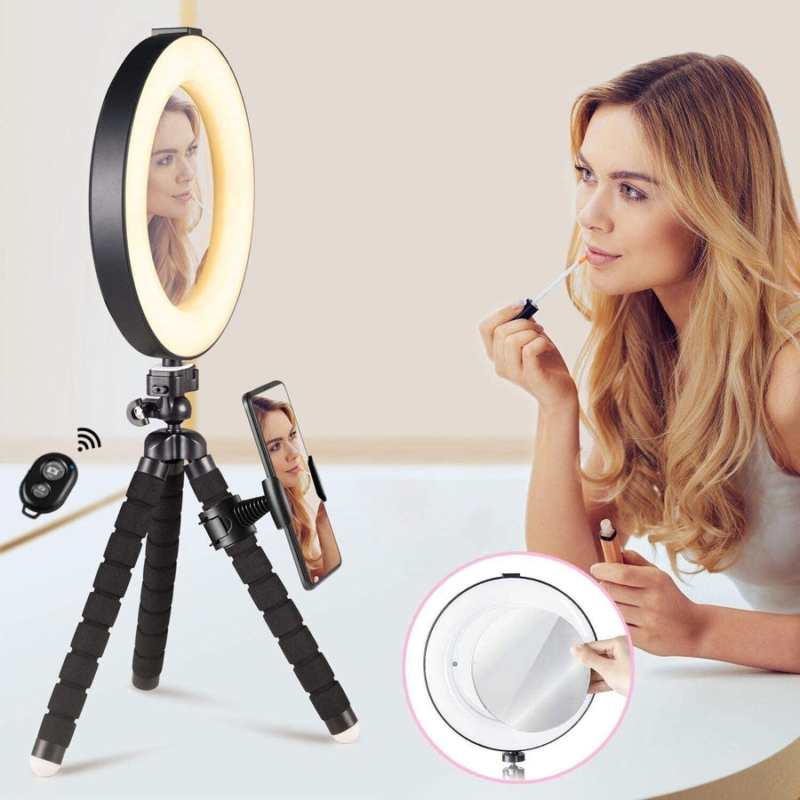 Selfie Ring Light - 14 Colors RGB Ring Light with 2 Adjustable Tripod Stand/Phone Holder/Camera Remote Shutter Image 1
