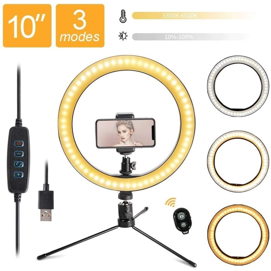LED 10.2" Desktop Selfie Ring Light with Tripod Stand and Remote Control YouTube Video/Live Stream/Makeup/Photography Image 1