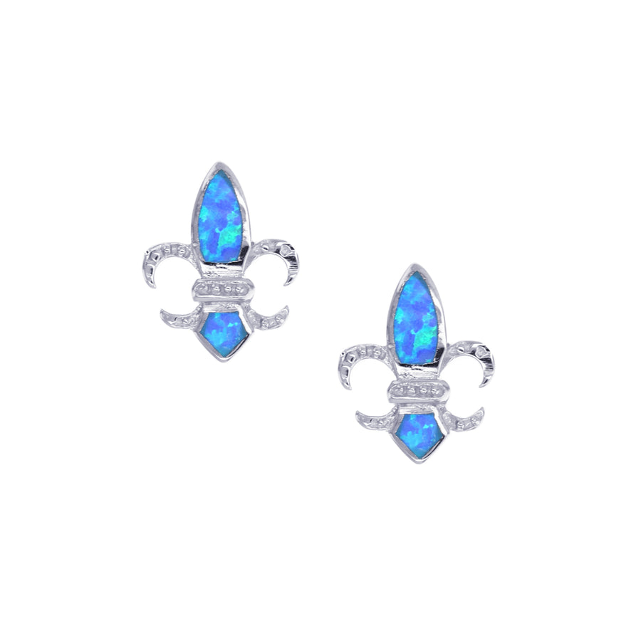 Sterling Silver Created Blue Opal Fleur-de-lis Post Earrings Image 1