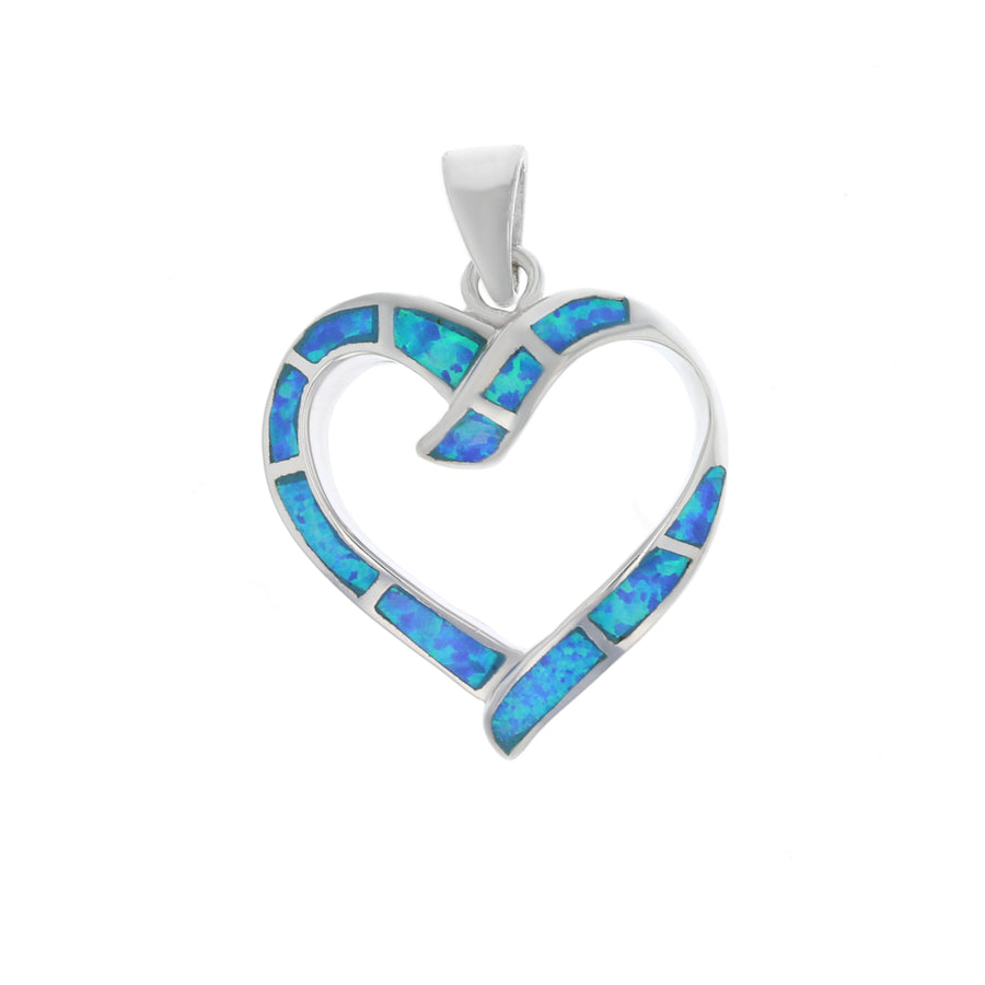 Sterling Silver Created Blue Opal Open Heart Pendant Necklace Image 1